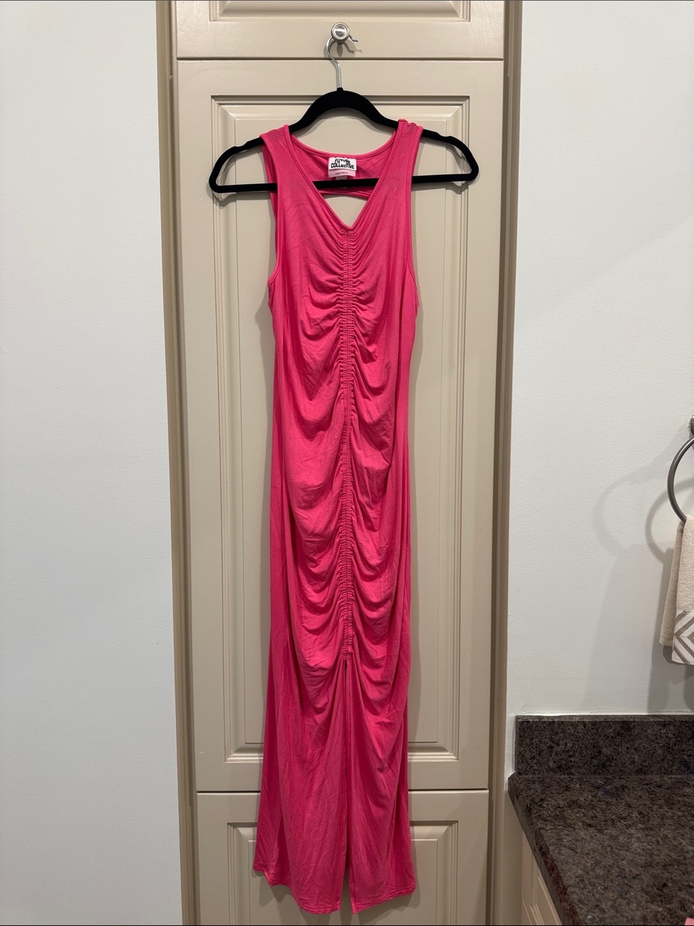 Pink Ruched Maxi Dress with Keyhole Back